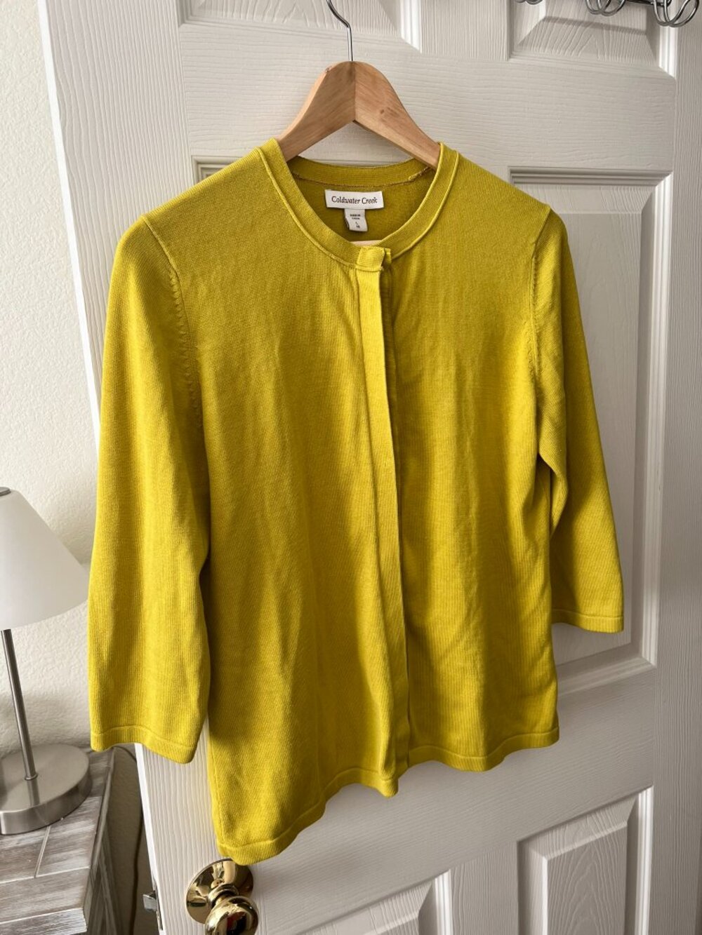 Coldwater Creek 💚 Silk Cotton Hidden Button Cardigan L Chartreuse